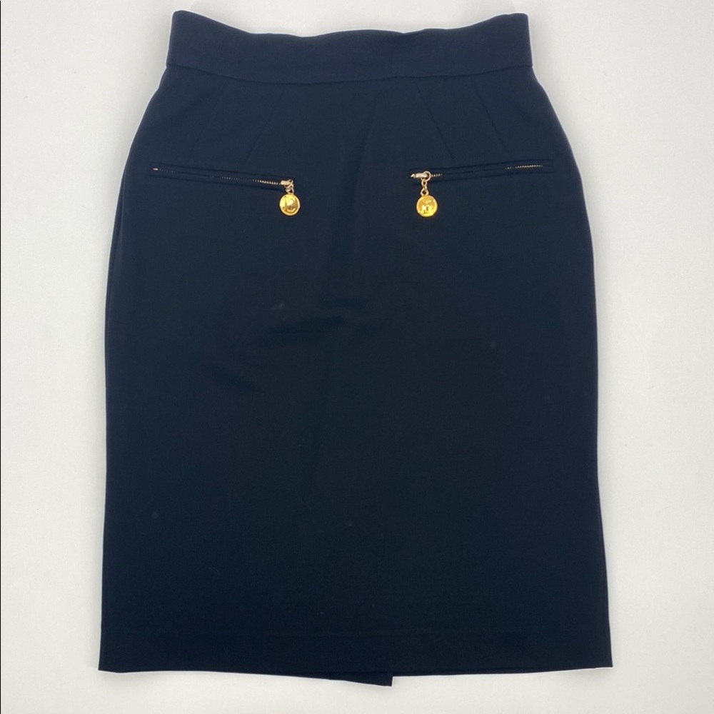 ESCADA Vintage Black Wool Skirt with Gold